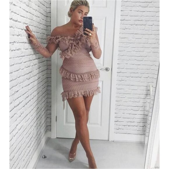 HOUSE OF CB Sorrel Tulle Asymmetric Minidress in Blush Size Small - Picture 13 of 13